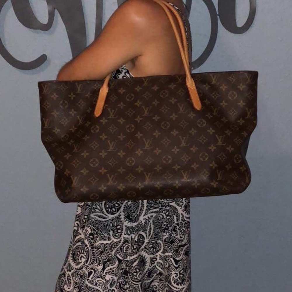 Louis Vuitton Monogram Canvas Shoulder Tote with Tan Handles